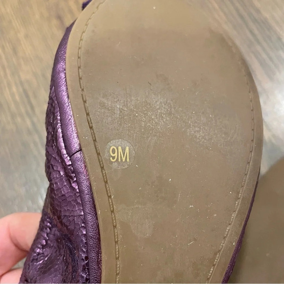 Tory Burch Azalea Crystal Bow Ballerina Flats Metallic Purple Leather Size 9 - Picture 11 of 12
